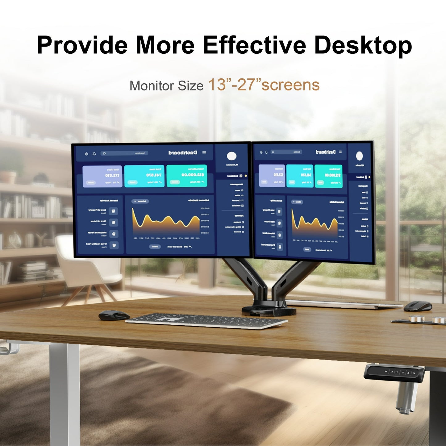 PERLESMITH Dual Monitor Stand, Desk Mount Base for 17-27 inch Computer Screens