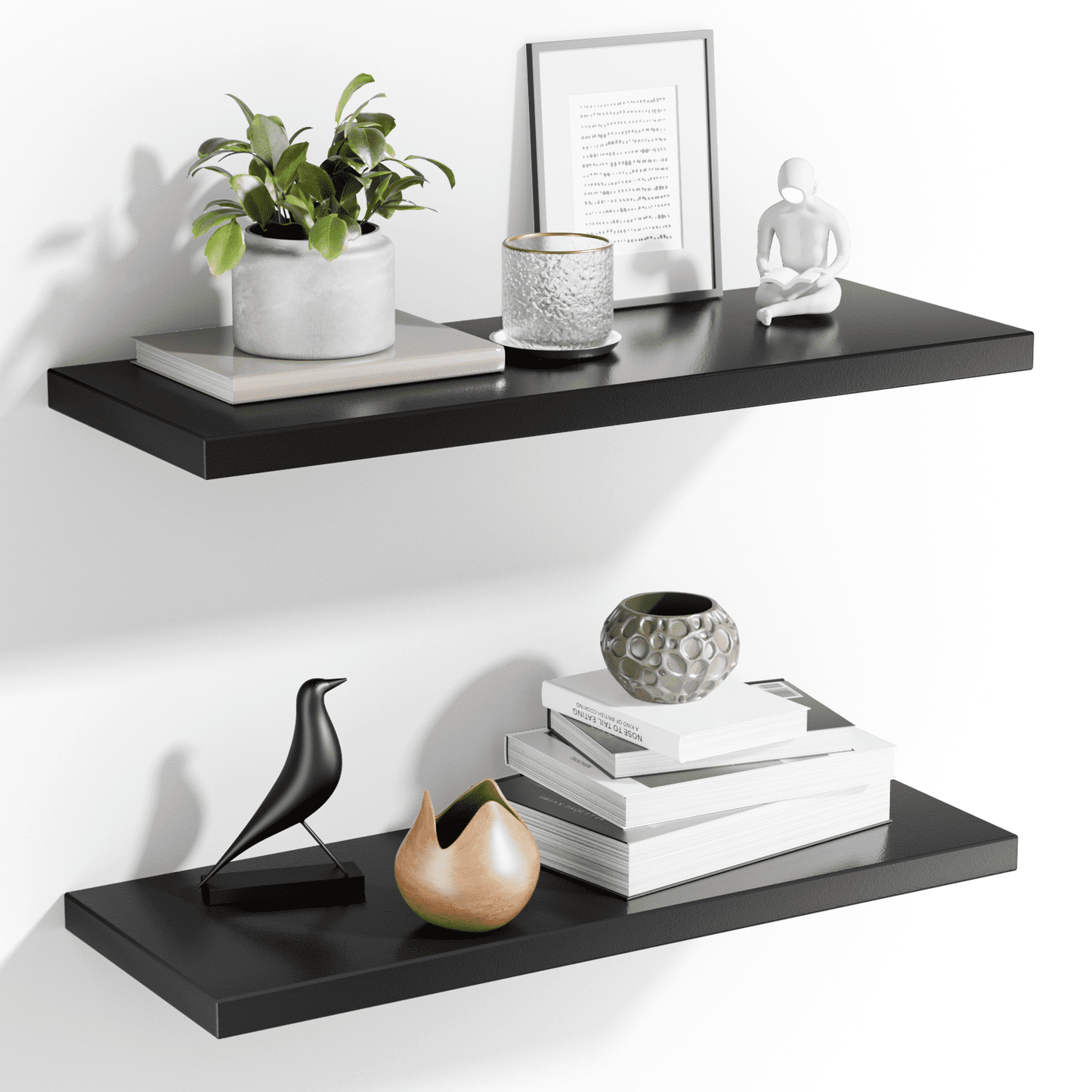 2Pcs/Set 24" Wood Wall Mounted Floating Shelves Storage Shelving For Living Room, Dining Room, Office, Bedroom