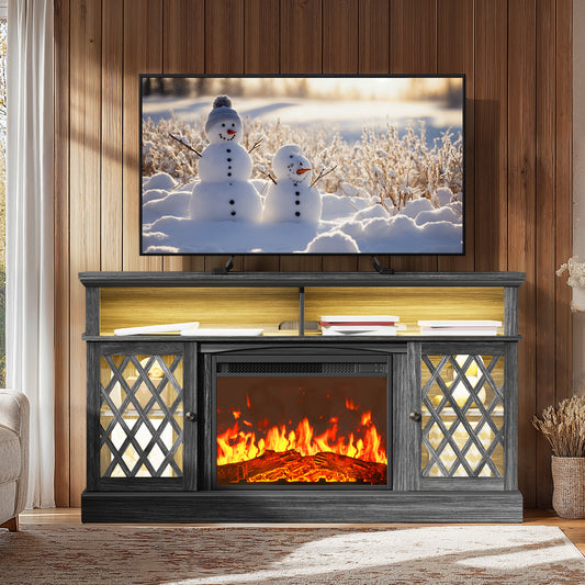 Electric Fireplace TV Stand with LED Lights for TVs up to 70", Entertainment center with fireplace for Living Room, Bedroom, Gray