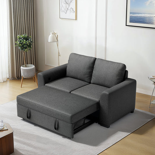 CHITOOMA 60'' Pull Out Sofa Bed Convertible Sleeper Couch with Charging Port, Upholstered Sectional Sofa with 2 Pillows, Reclining Sofas for Living Room, Black