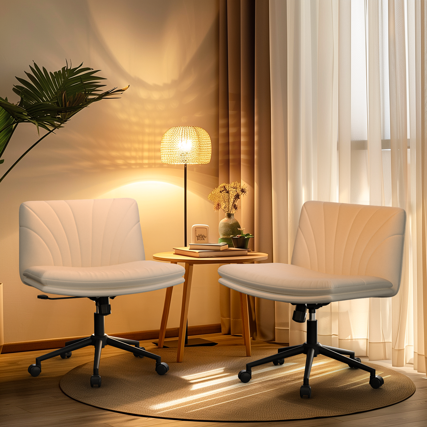 Kyspho PU Leather Armless Office Desk Chair with Caster Wheels, Height-Adjustable Office Chair with Tilt & Swivel, Wide Seat, Ergonomic Chair for Office/Vanity/Living Room