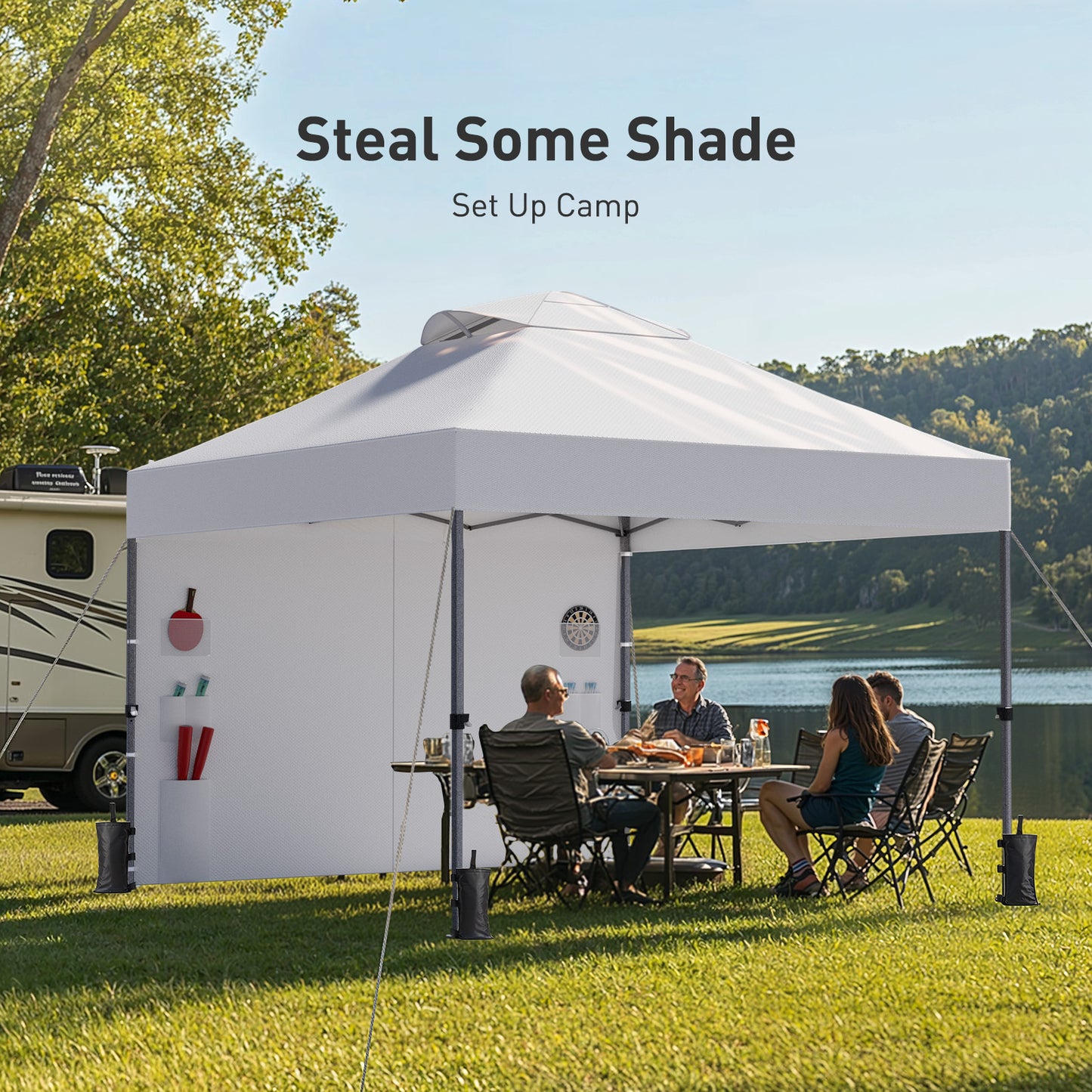 CHITOOMA 10 x 10ft Pop up Canopy Tent, Instant Outdoor Shelter Easy Portable Straight Leg Canopy Tent with Pockets Sidewall, White