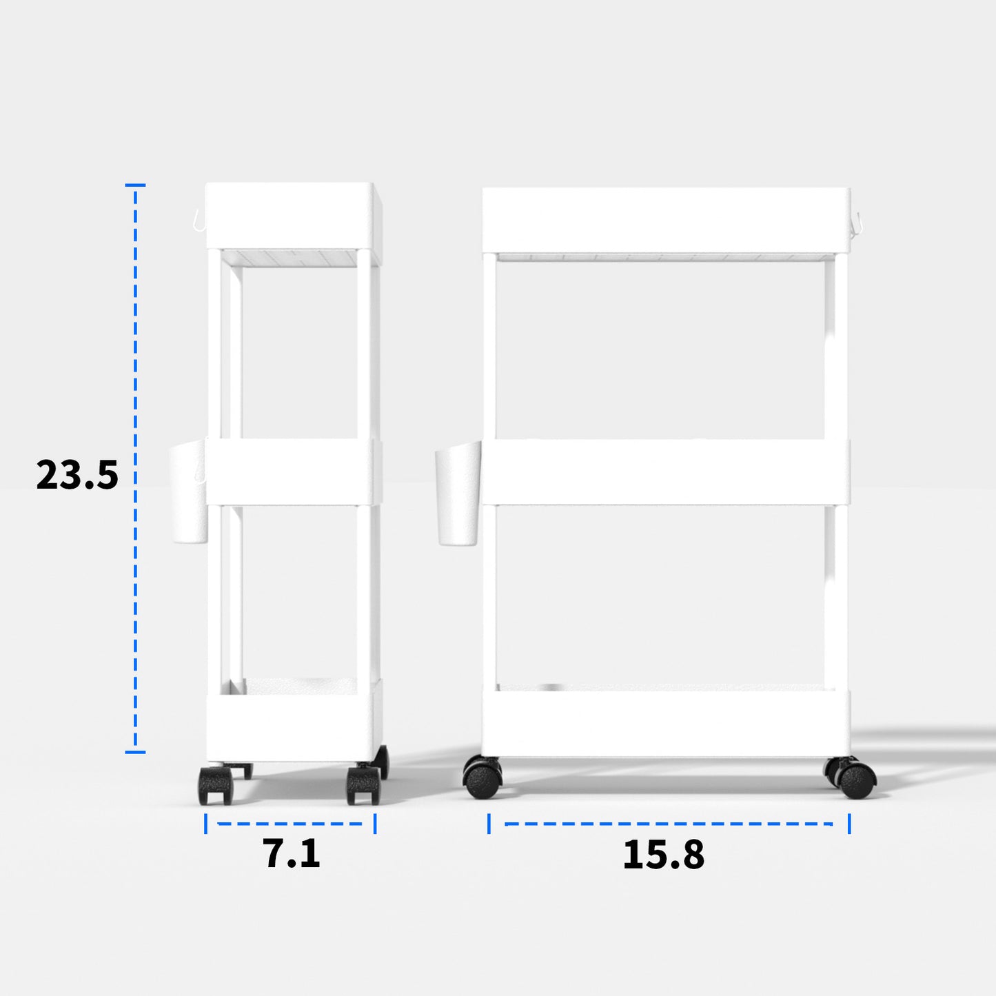 3 Tier Removable Slim Storage Cart with Wheels, Bathroom Cart Organizer Small, Rolling Cart for Bathroom, Kitchen, Narrow Space, White