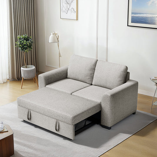 CHITOOMA 60'' Pull Out Sofa Bed Convertible Sleeper Couch with Charging Port, Upholstered Sectional Sofa with 2 Pillows, Reclining Sofas for Living Room, Beige