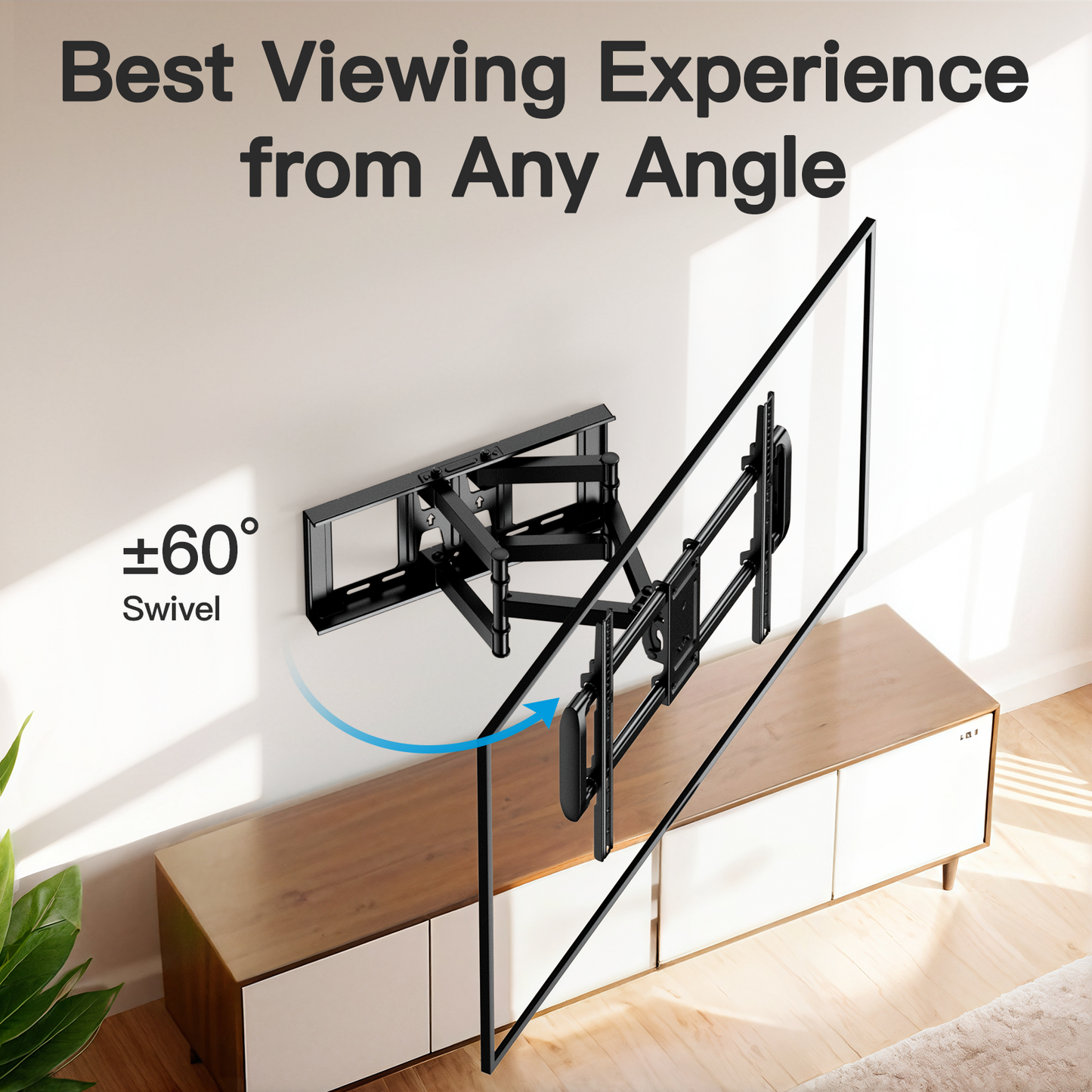 MountFTV Full Motion TV Wall Mount Bracket for 37–90 inch TVs, Max 600x400mm, Holds up to 132lbs