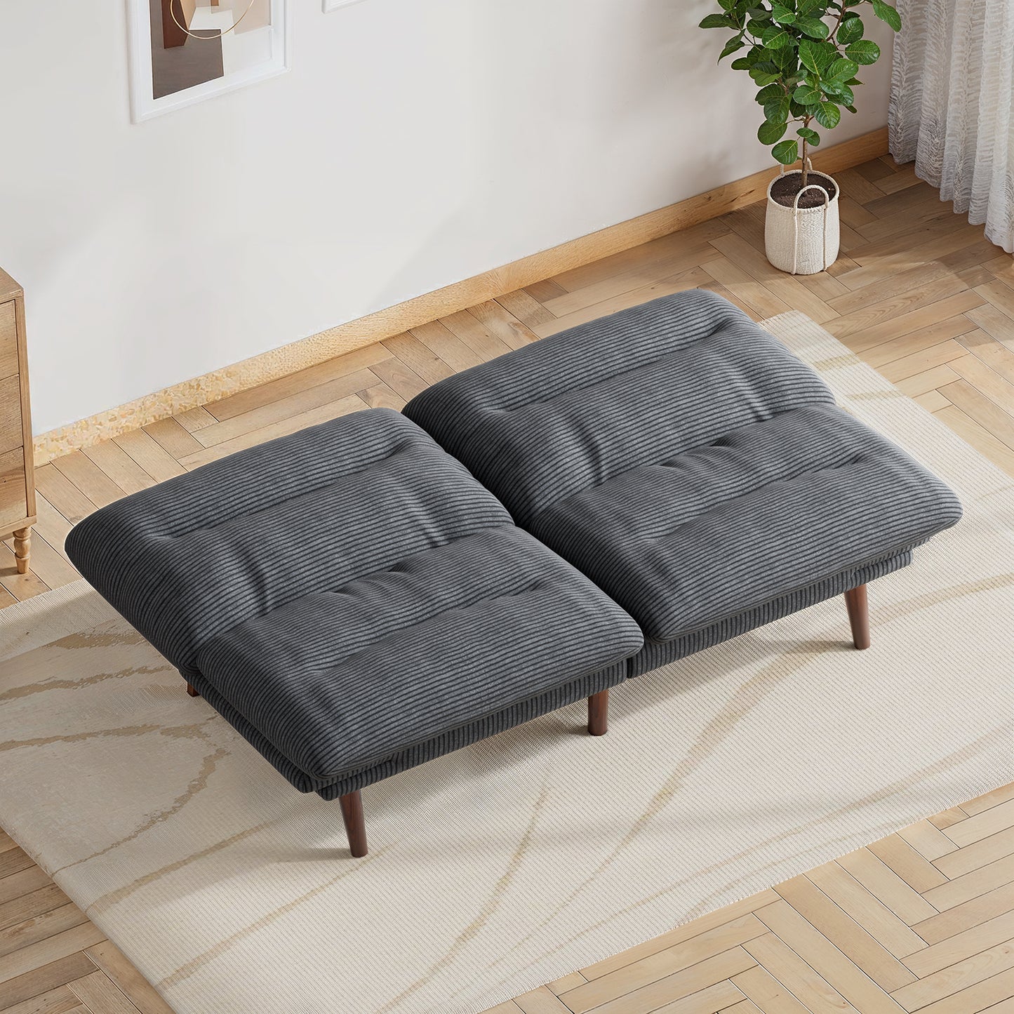 CHITOOMA 66'' Futon Sofa Bed, Grey Corduroy Memory Foam Futon Sleeper Sofa Loveseat Convertible Couch Bed for Small Compact Living Spaces,Apartment