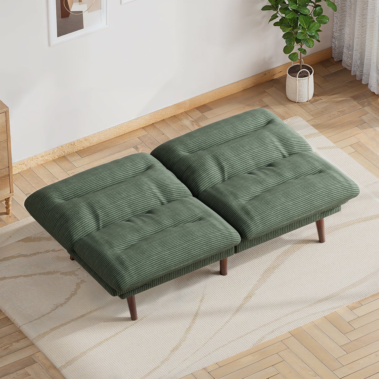 CHITOOMA 66'' Futon Sofa Bed, Green Corduroy Memory Foam Futon Sleeper Sofa Loveseat Convertible Couch Bed for Small Compact Living Spaces,Apartment