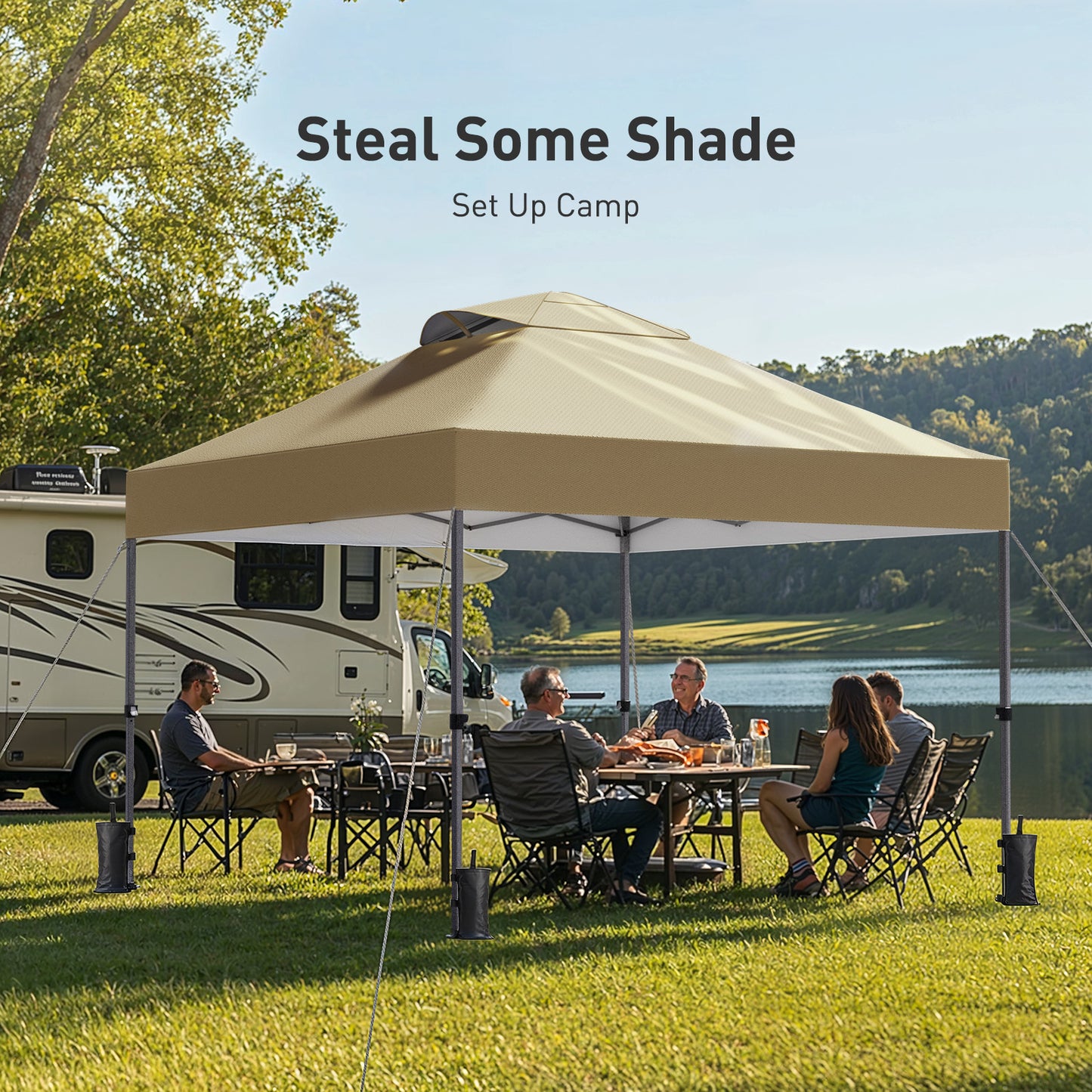 CHITOOMA 10 x 10ft Pop up Canopy Tent, Instant Outdoor Shelter Easy Portable Straight Leg Canopy Tent, Khaki
