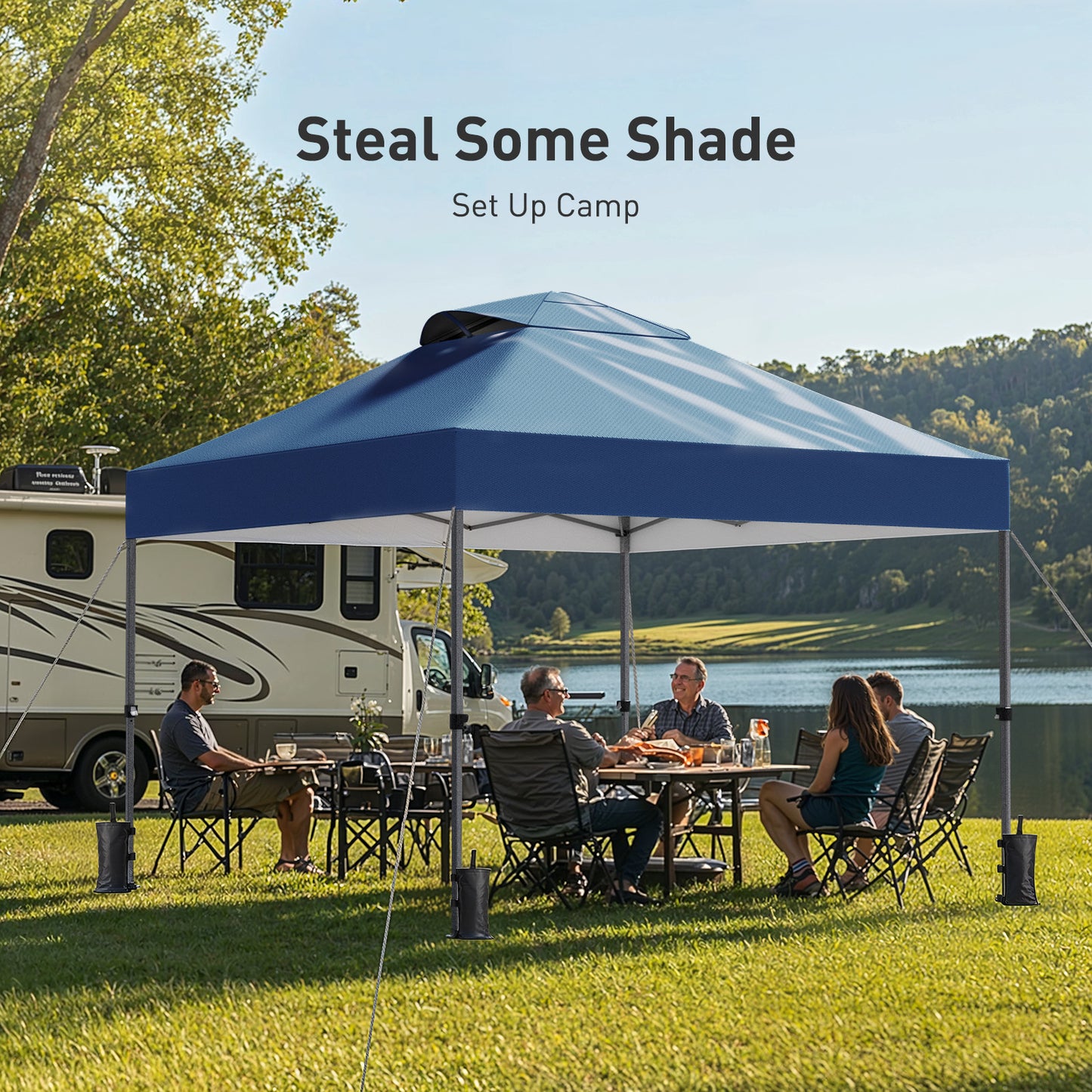 CHITOOMA 10 x 10ft Pop up Canopy Tent, Instant Outdoor Shelter Easy Portable Straight Leg Canopy Tent, Navy Blue