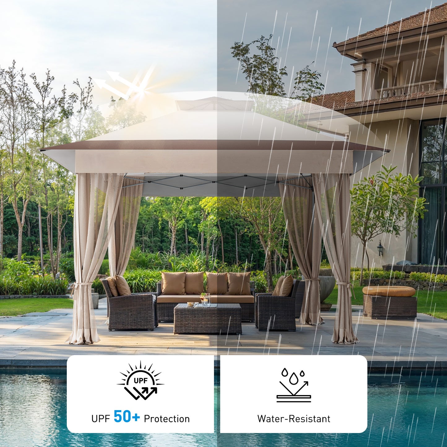 CHITOOMA 13 x 13 ft Outdoor Pop-up Gazebo, Patio Canopy Tent with Mosquito Nettings Vented Top and 169 Square ft of Shade for Garden, Party, Backyard, Khaki