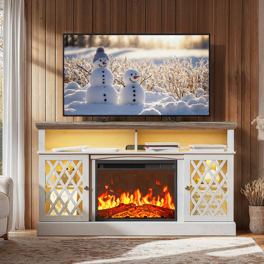 Electric Fireplace TV Stand with LED Lights for TVs up to 70", Entertainment center with fireplace for Living Room, Bedroom, White