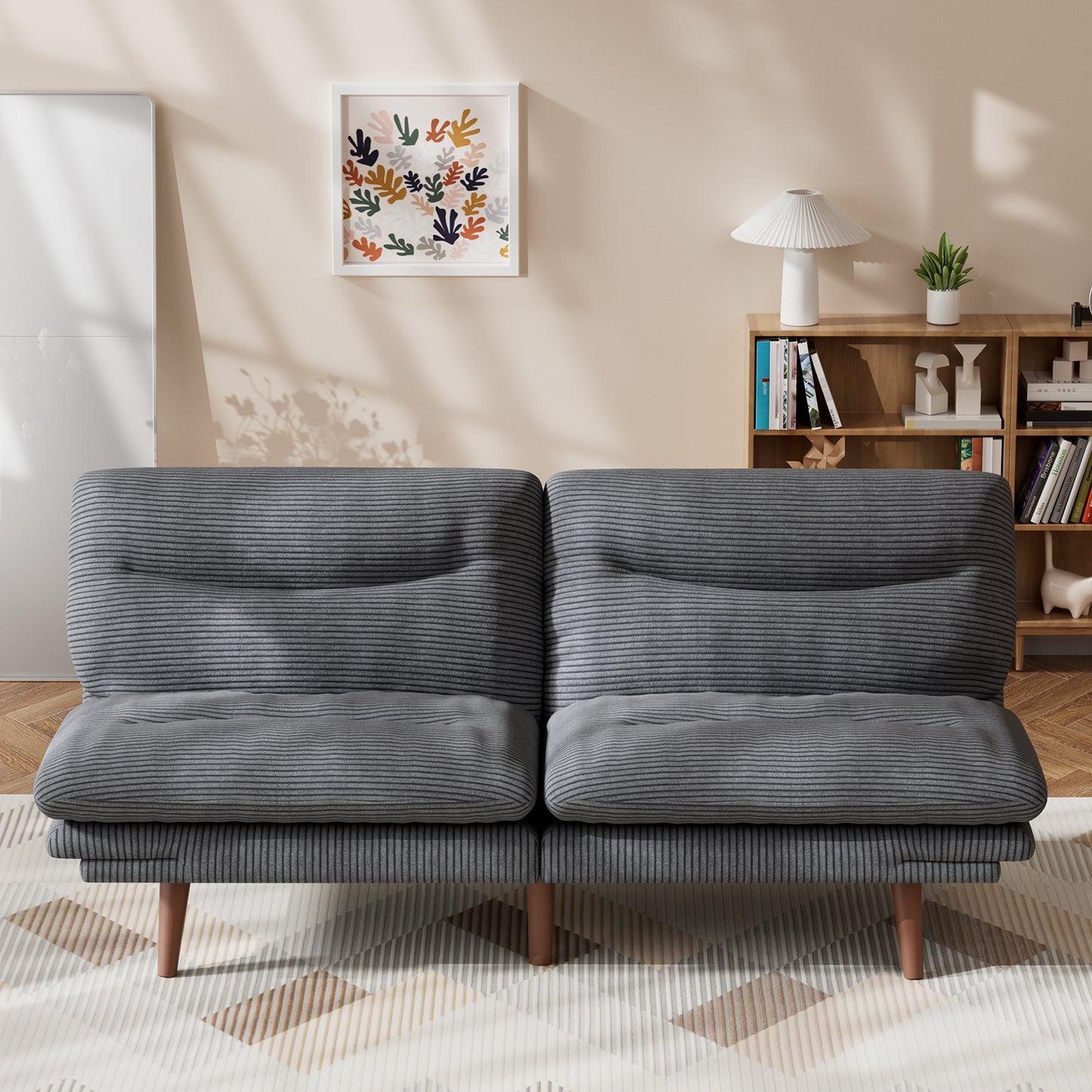 CHITOOMA 75" W Corduroy Convertible Futon Sofa Bed with Adjustable Backrest & Armrests, Comfy Loveseat Folding Sleeper Sofa Couches for Living Rooms Apartment Office, Gray