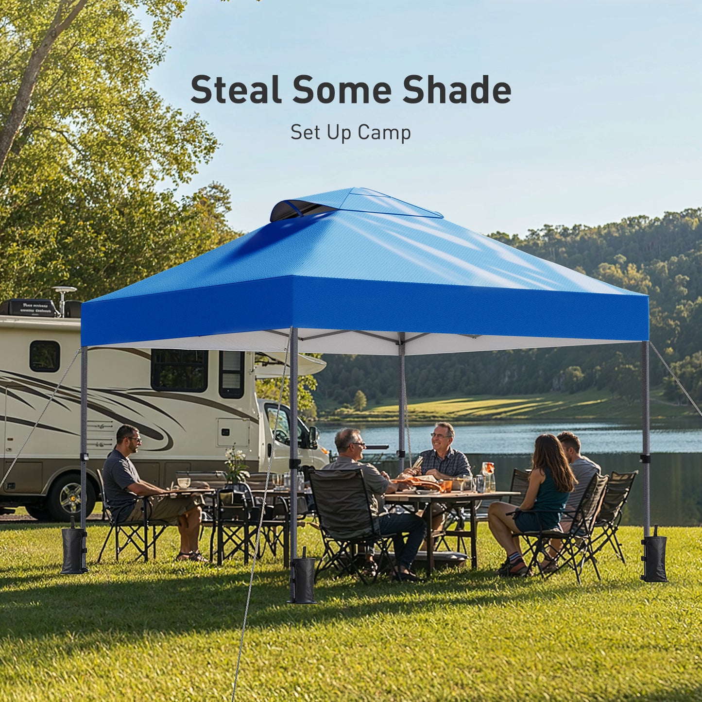 CHITOOMA 10 x 10ft Pop up Canopy Tent, Instant Outdoor Shelter Easy Portable Straight Leg Canopy Tent, Blue