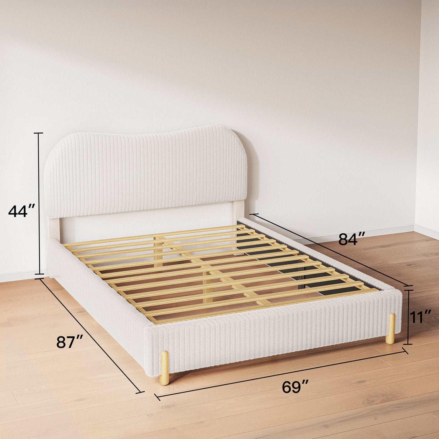 CHITOOMA Queen Bed Frame with Headboard, White Velvet Upholstered Platform Bed Frame Queen Size No Box Spring Needed, Noise-Free, Heavy Duty