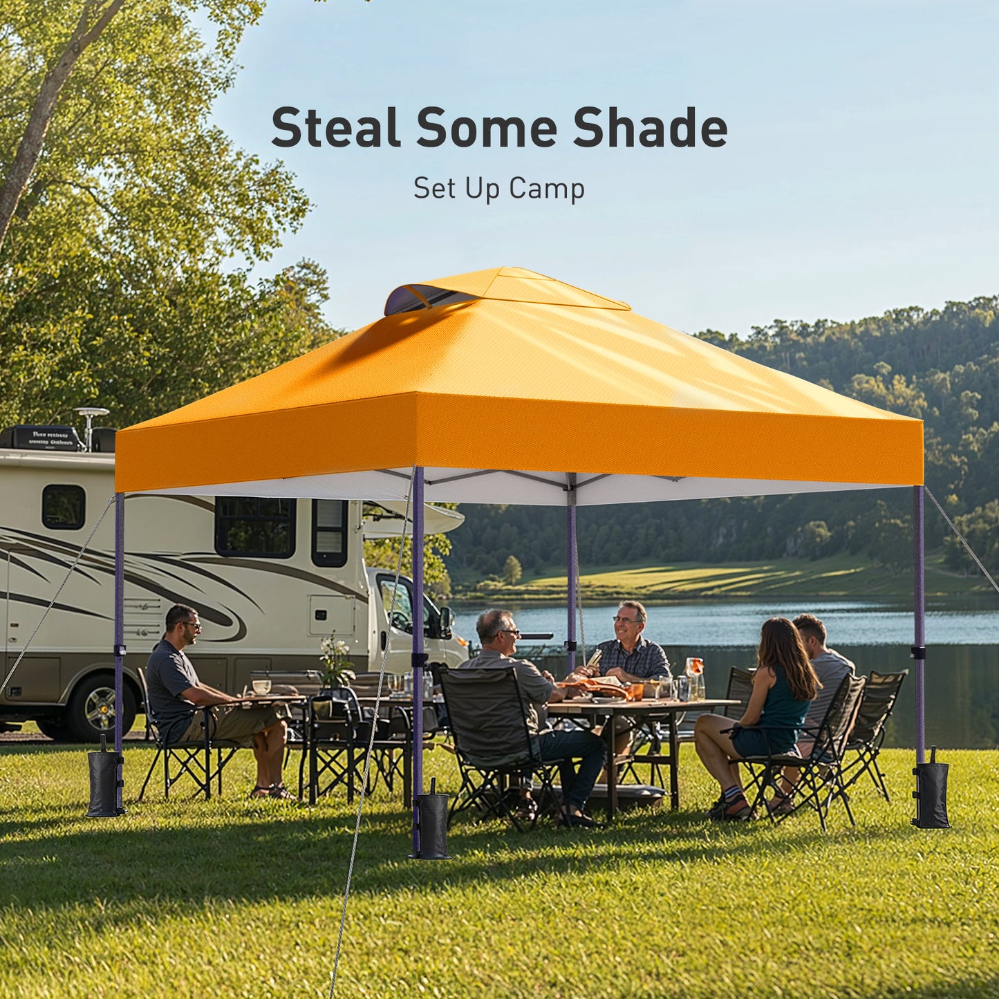 CHITOOMA 10 x 10ft Pop up Canopy Tent, Instant Outdoor Shelter Easy Portable Straight Leg Canopy Tent, Orange