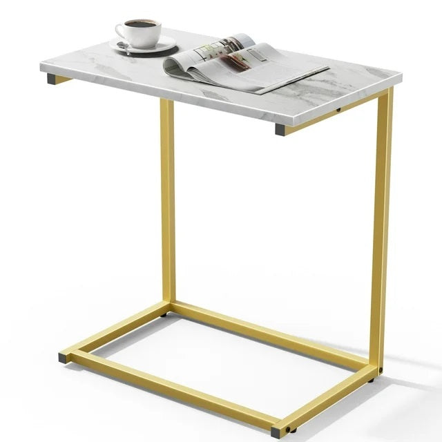 C-Shaped End Table Sofa Side Table for Couch Slide Under, White