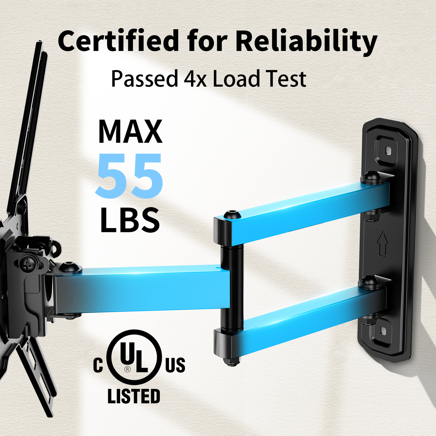 MountFTV Full Motion TV Wall Mount with 360°Rotation for Most 26–50 inch TVs, TV Monitor Wall Mount Bracket holds up to 55lbs, Max 400x400mm