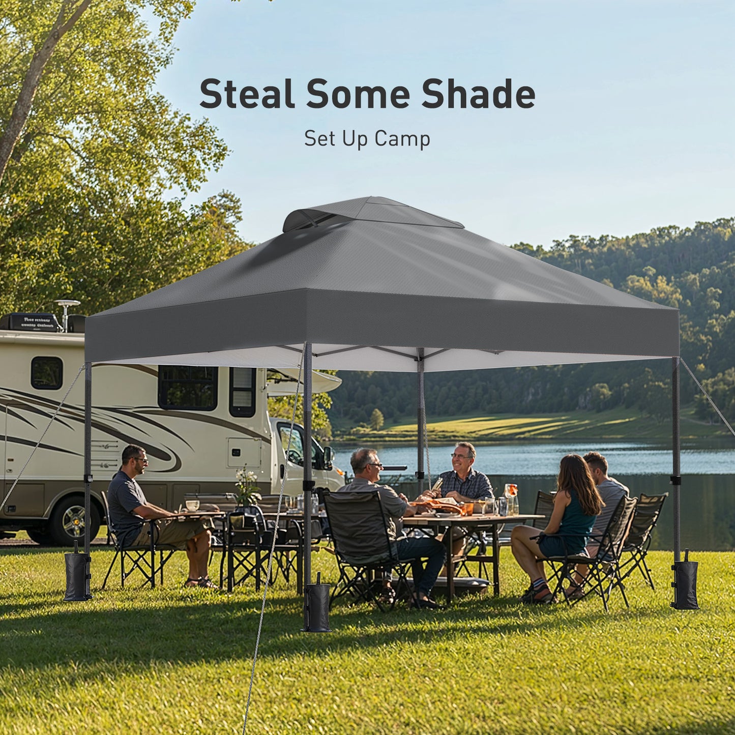 CHITOOMA 10 x 10ft Pop up Canopy Tent, Instant Outdoor Shelter Easy Portable Straight Leg Canopy Tent, Dark Gray