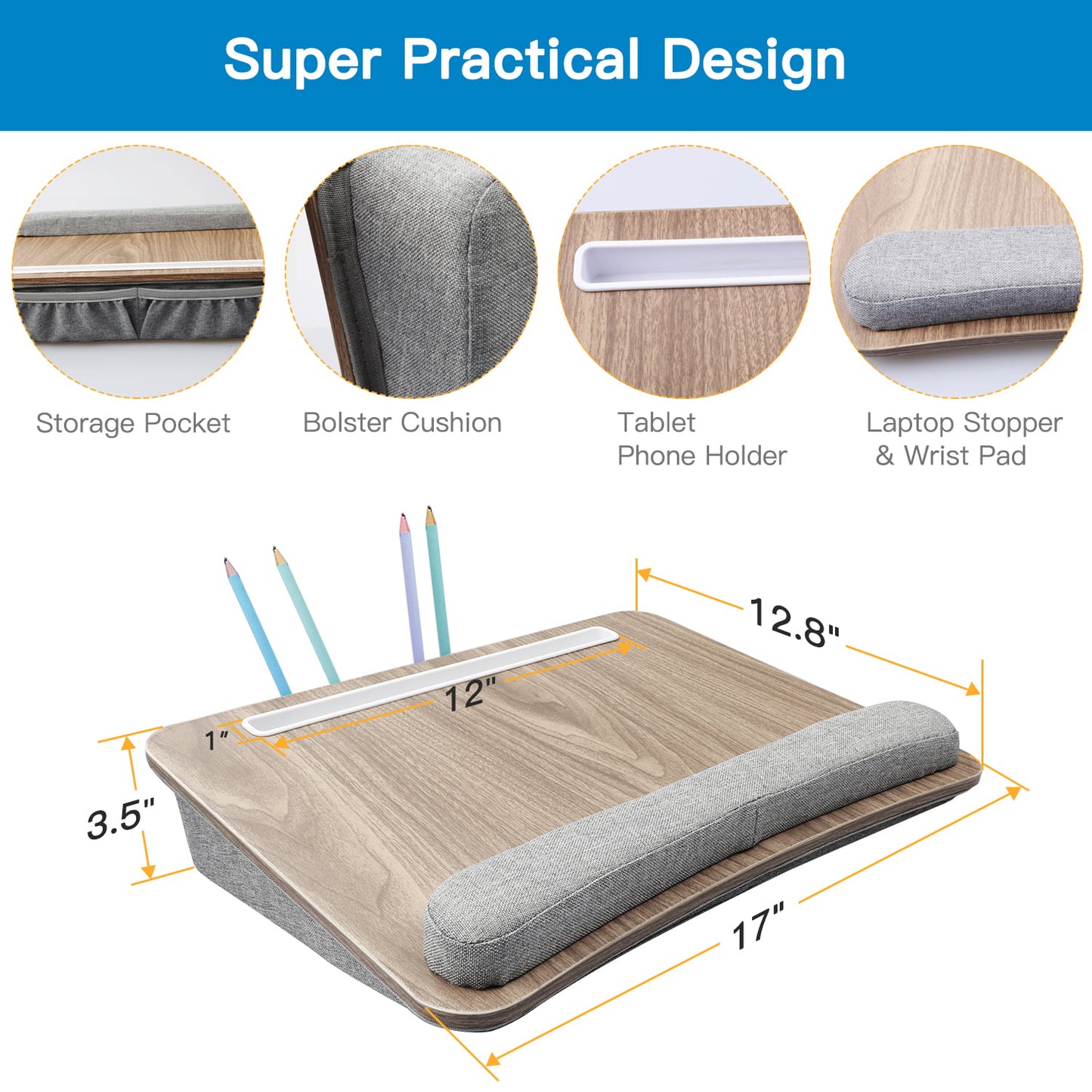 Portable Home Office Lap Desk with Pillow Cushion Fits Up To 15.6 Inch Laptops - Walmart.com