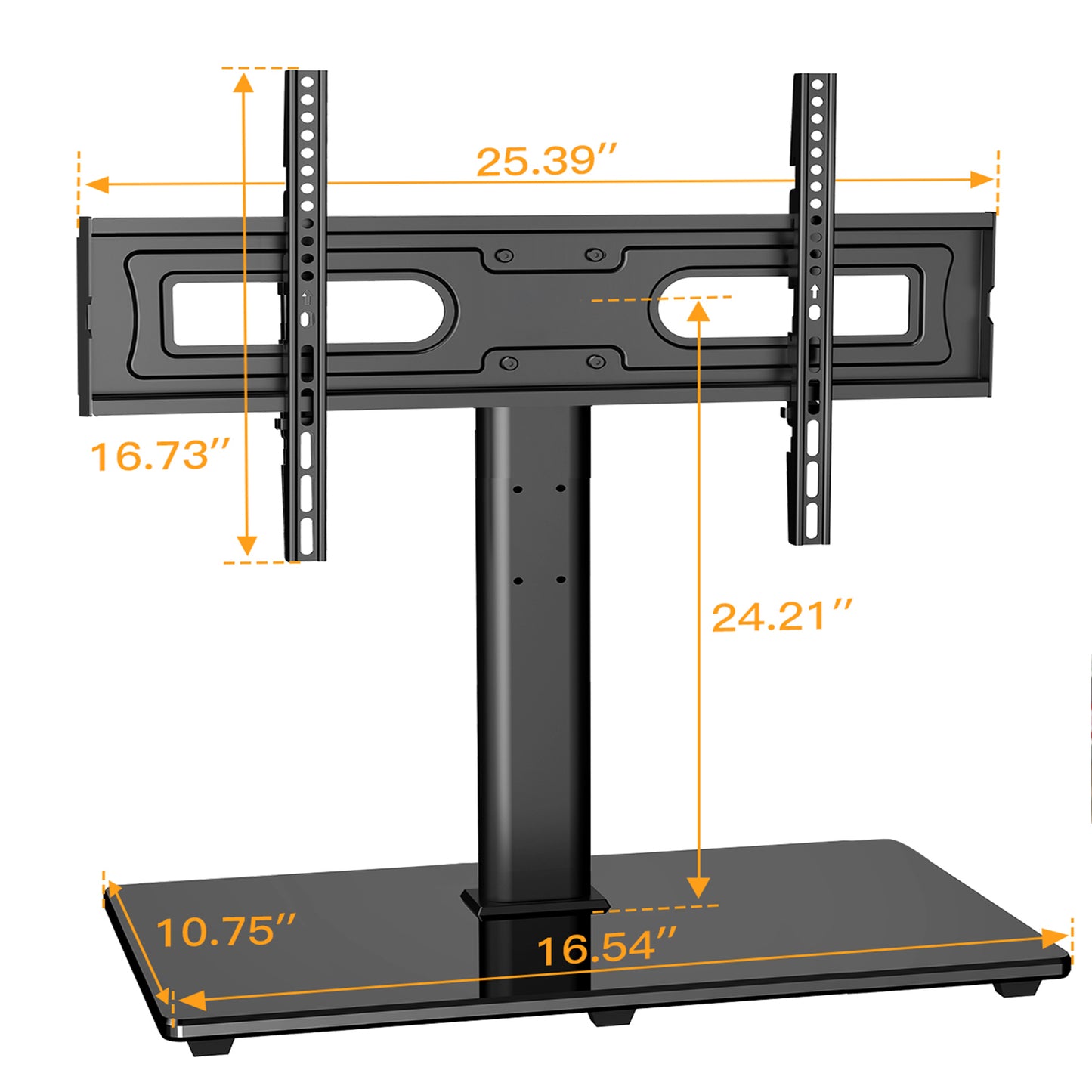 Universal Swivel Table Top TV Stand Mount Height Adjustable with Tempered Glass Base for 37-75 Inch TVs, Hold up to 99lbs, Max 600x400mm