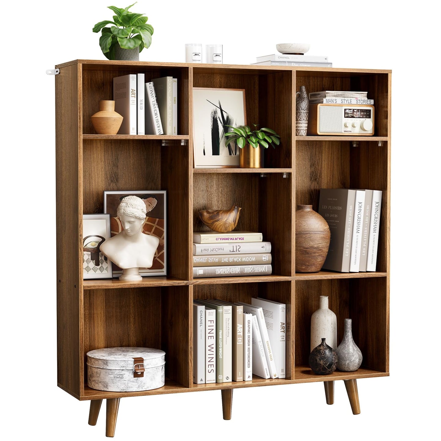 3 Tier 9 Cube Storage Organizer,Wood Bookcase Bookshelf with 3 Height-Adjustable Shelves and Solid Legs for Home Office - Walmart.com