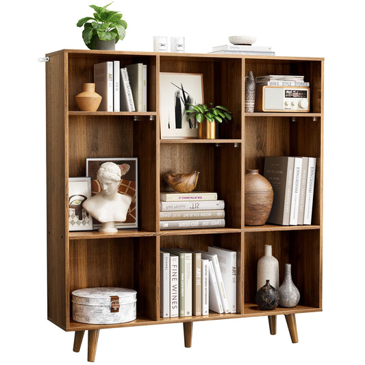 3 Tier 9 Cube Storage Organizer,Wood Bookcase Bookshelf with 3 Height-Adjustable Shelves and Solid Legs for Home Office - Walmart.com
