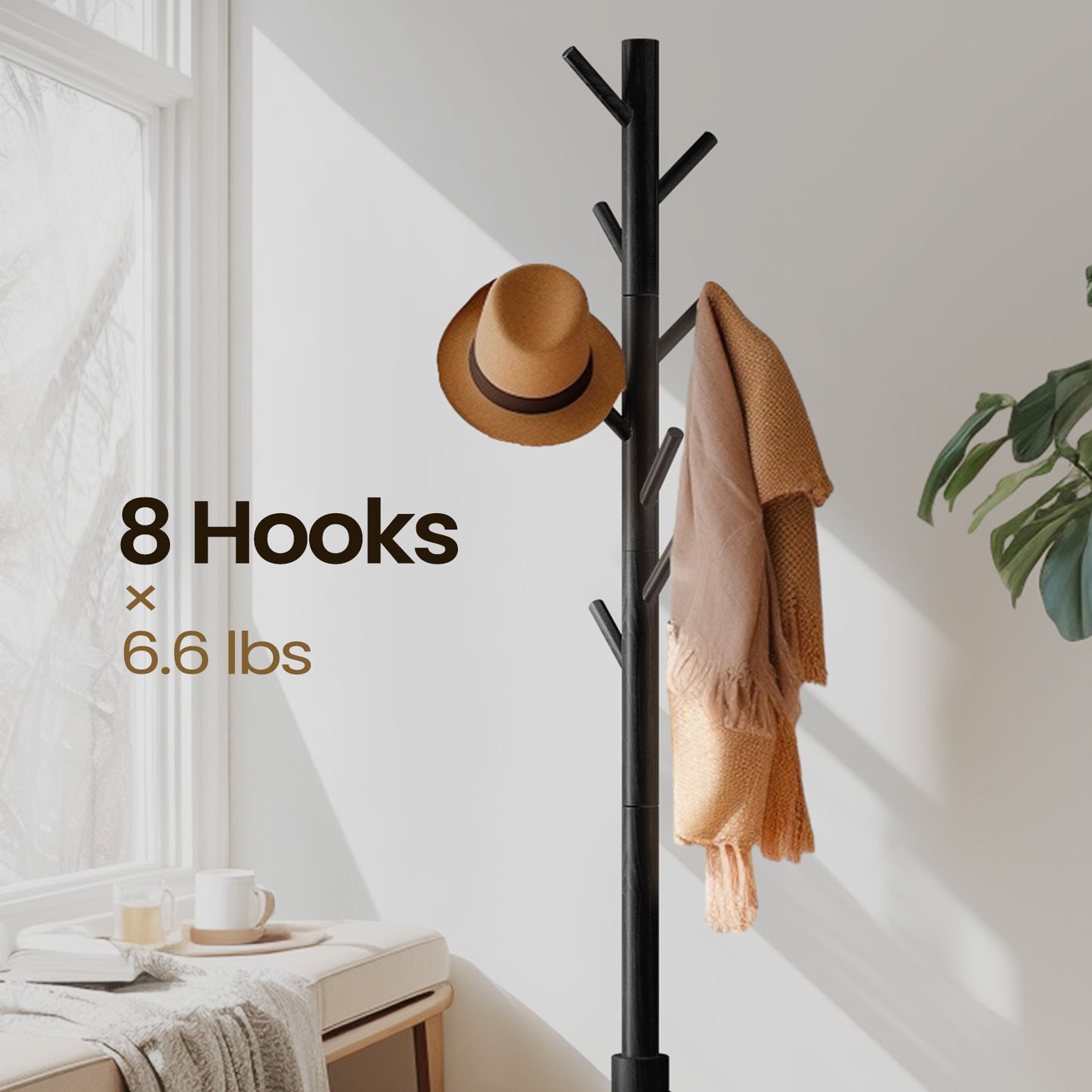 Coat Rack Stand with 3 Height Options and 8 Hooks Wooden Freestanding Coat Rack for Home, Office, Entryway, Hallway - Walmart.com