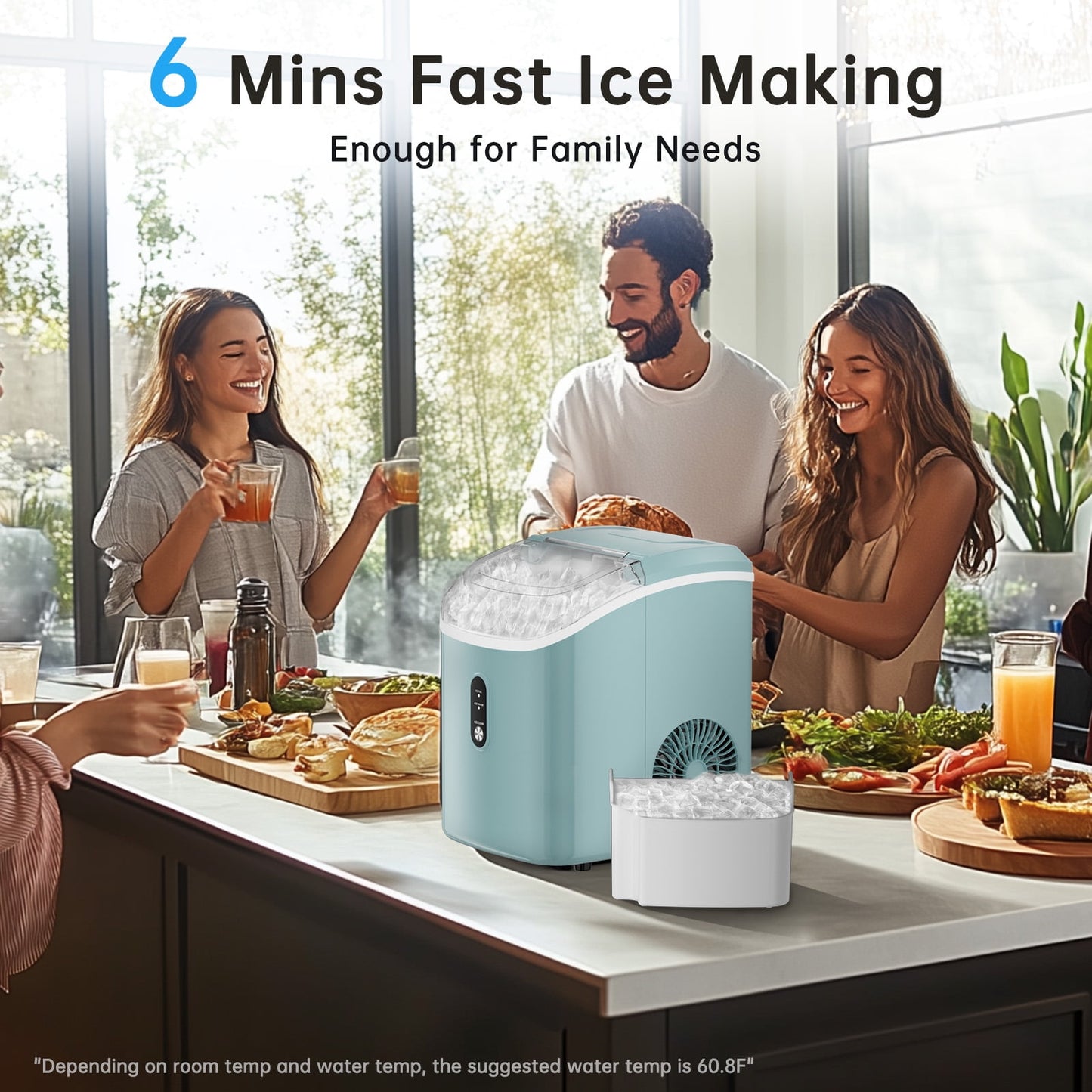 Nugget Ice Maker Countertop ,Pebble Ice Maker Machine with Self-Cleaning Function, 33lbs/24H with Ice Scoop and Basket for Home/Kitchen/Office, Light Blue