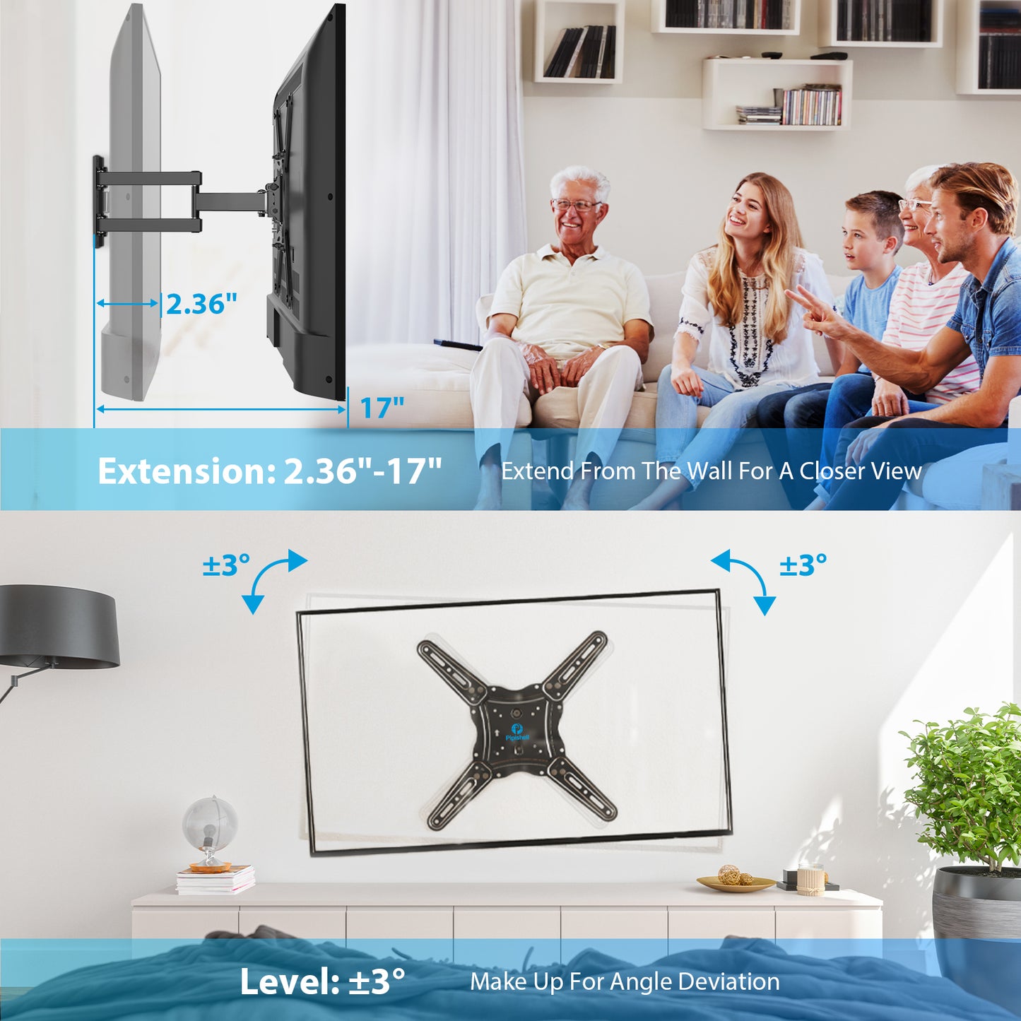 Full-Motion TV Wall Mount. 26 to 60 inch TV's, Capacity 88 lbs