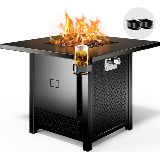 32" Gas Fire Pits for Outside 50,000 BTU Propane Fire Pit Table with Lid and Lava Rock, Black - Walmart.com