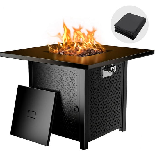 32" Propane Fire Pits with Cover 50,000 BTU Gas Fire Pit Table for Outside with Lid and Lava Rock - Walmart.com