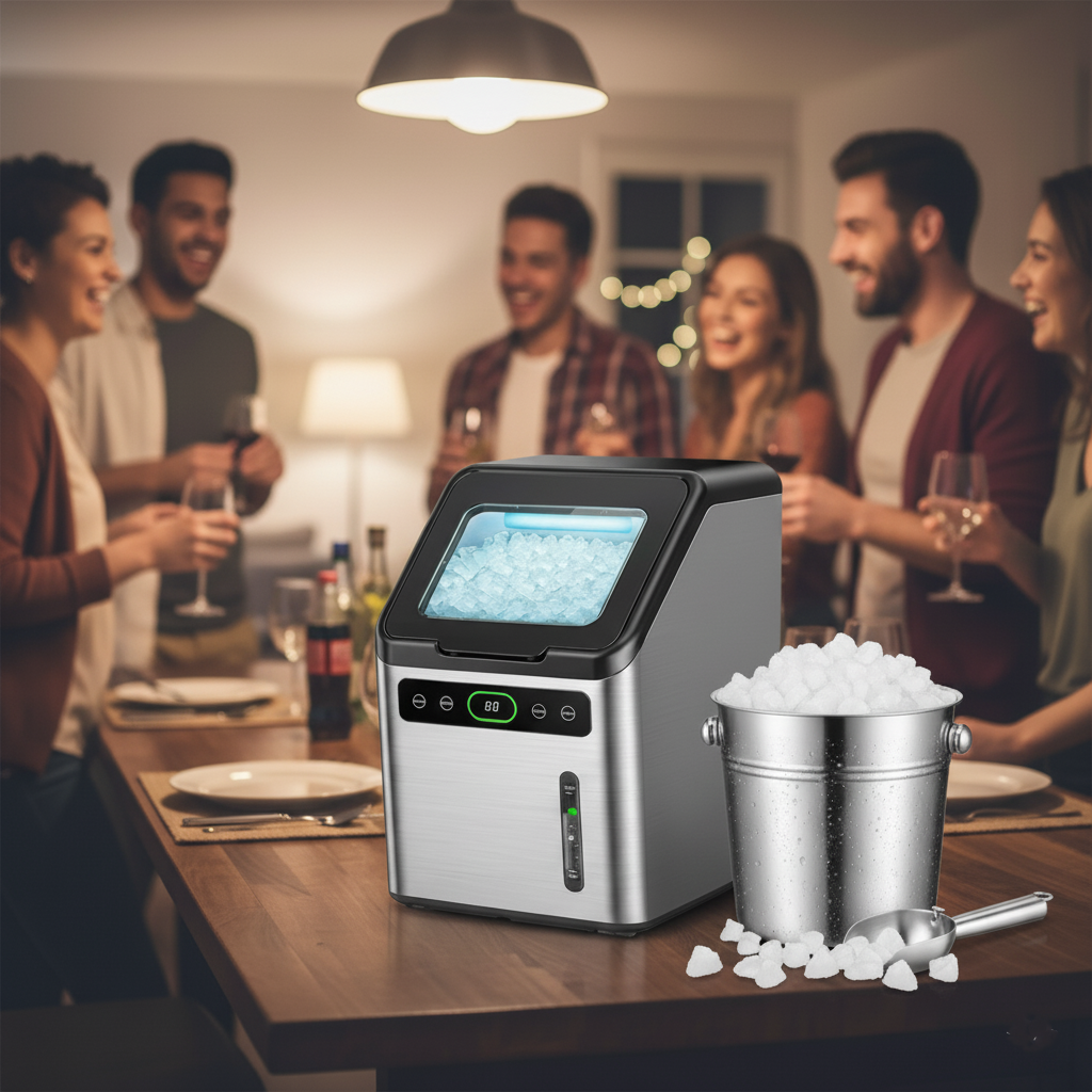 Philergo Nugget Ice Makers Countertop, 44lbs/24H with Self-Cleaning Function and Timer, Ice Maker Machine with Basket/Scoop for Home/Kitchen/Office, Stainless Steel