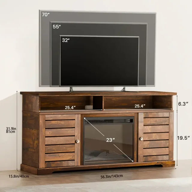 Electric Fireplace TV Stand for 70/65/60/55 Inch TVs, Farmhouse Entertainment Center with 23" Electric Fireplace with Storage, Adjustable Led Flame, Gray