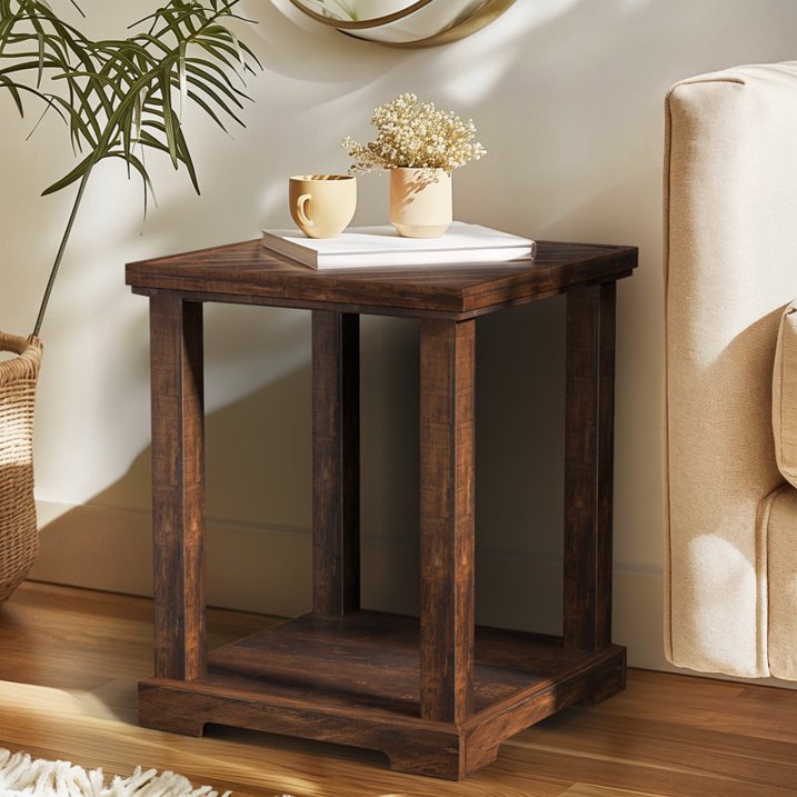 Waterproof End Table for Living Room, Easy Assembly Side Tables, Modern Bedside Nightstand, 2'' Tabletop Thickness, Vintage Brown