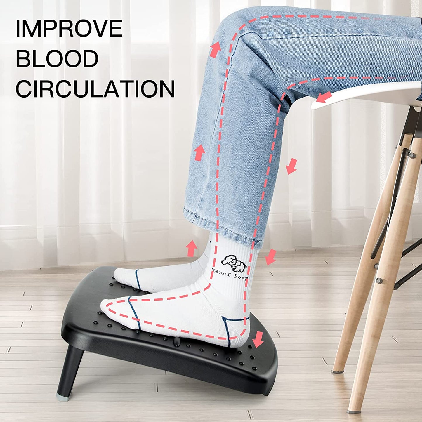 Myfurnideal Adjustable Footrest with 2 Heights Ergonomic Foot Stool for Office, Home