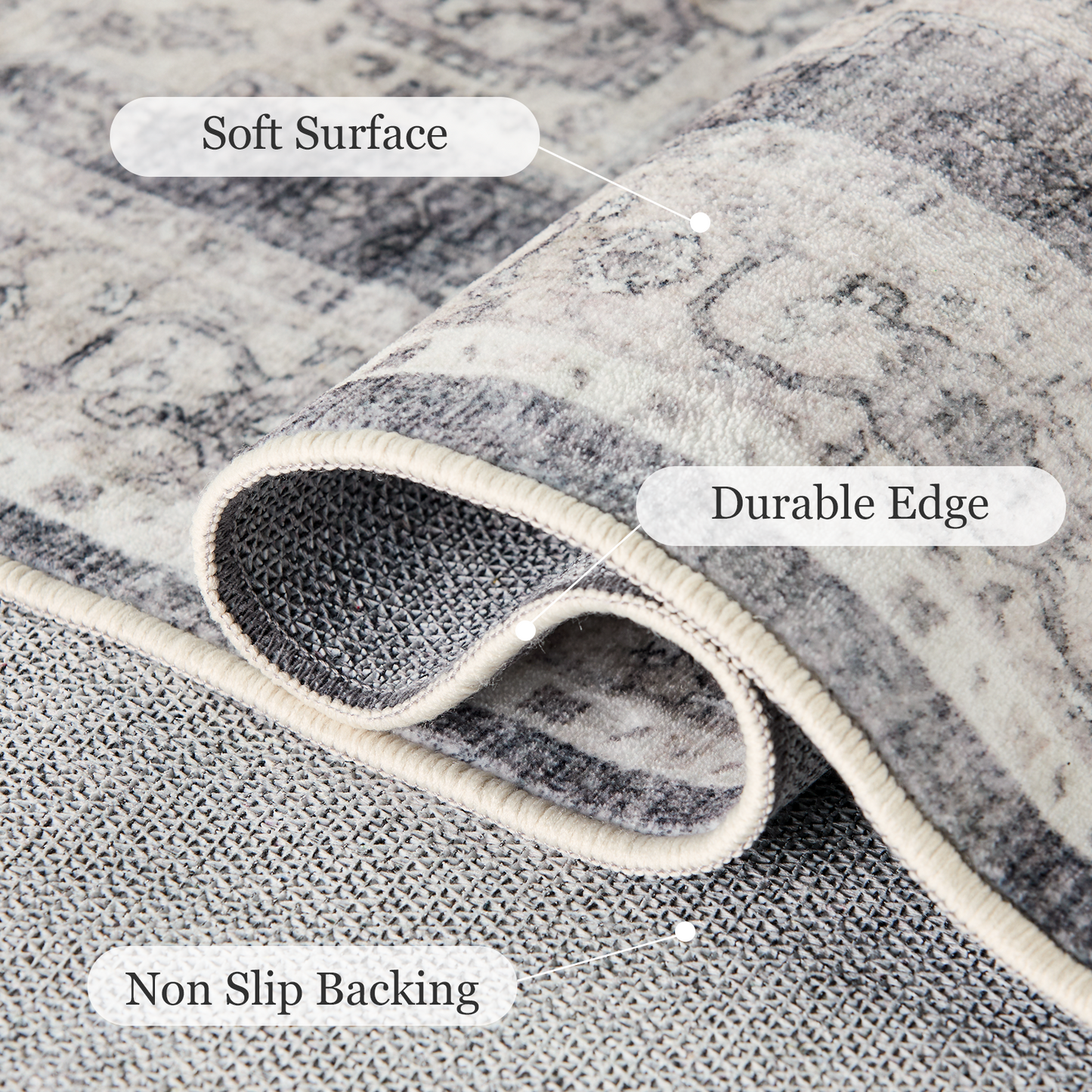 2'x6' Washable Runner Rug with Non-Slip Backing for Hallway, Kitchen, Entryway, Bedroom, Laundry, Bathroom