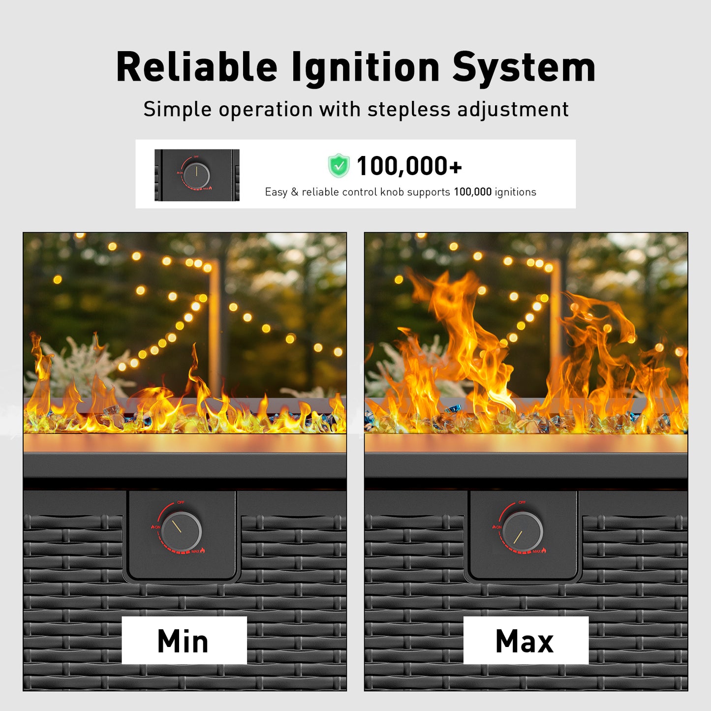 43" Rectangular Propane Gas Fire Pit Table with Glass Rocks for Patio & Garden, Black Outdoor Fireplace with Lid & Lava Rocks