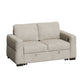CHITOOMA 60'' Linen Pull Out Sofa Bed Convertible Sleeper Couch with Charging Port, Upholstered Sectional Sofa with 2 Pillows, Reclining Sofas for Living Room, Beige