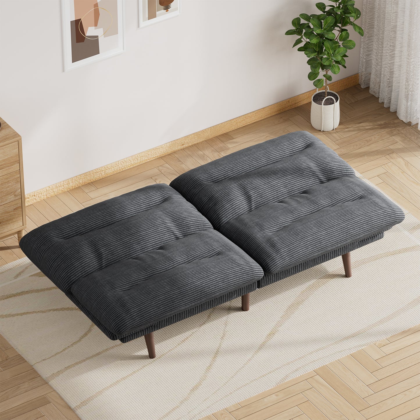 CHITOOMA 75" W Corduroy Convertible Futon Sofa Bed with Adjustable Backrest & Armrests, Comfy Loveseat Folding Sleeper Sofa Couches for Living Rooms Apartment Office, Gray