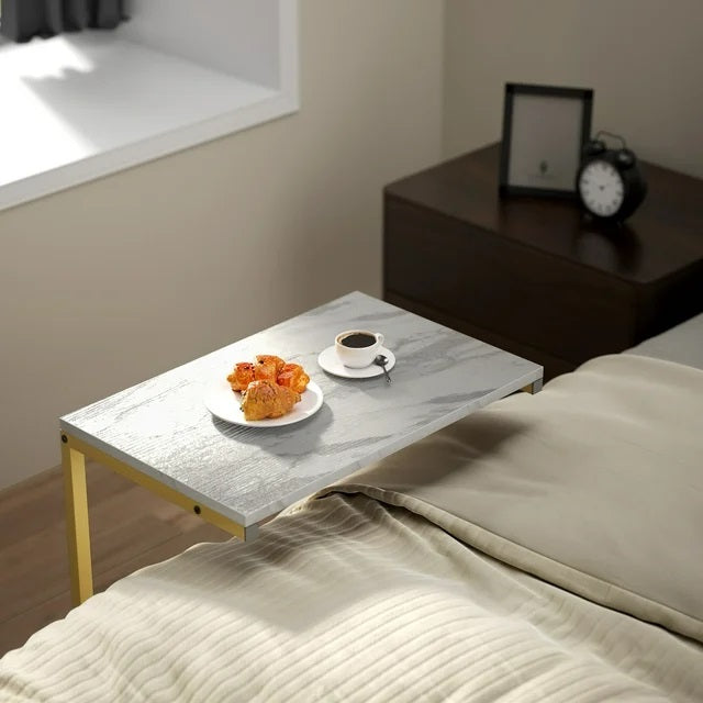 C-Shaped End Table Sofa Side Table for Couch Slide Under, White
