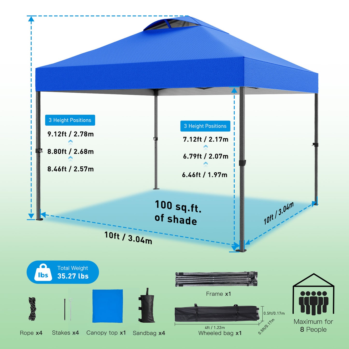 CHITOOMA 10 x 10ft Pop up Canopy Tent, Instant Outdoor Shelter Easy Portable Straight Leg Canopy Tent, Blue