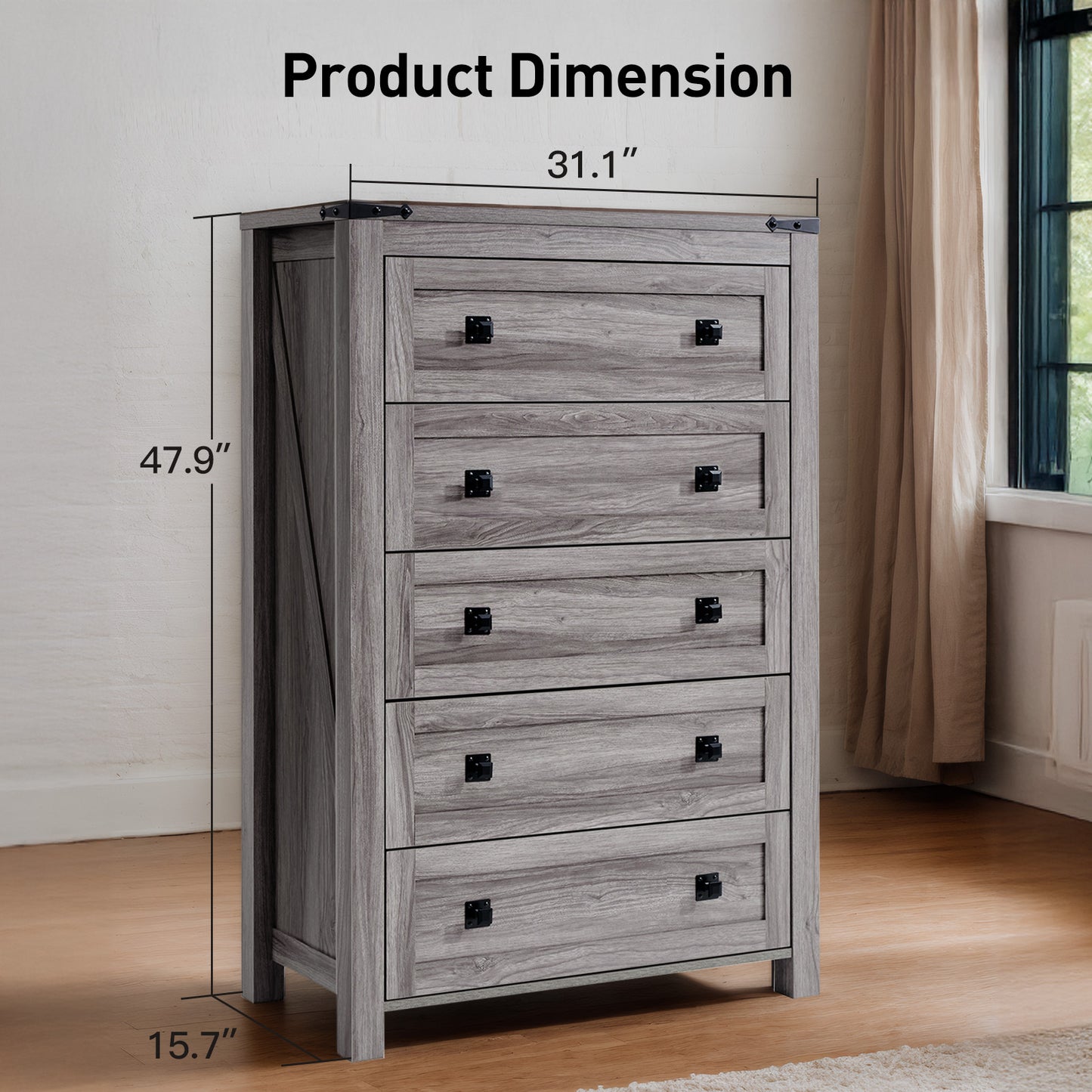 CHITOOMA 5 Drawer Dresser for Bedroom Modern Storage Tower for Closet, Hallway, Entryway, Nursery Room
