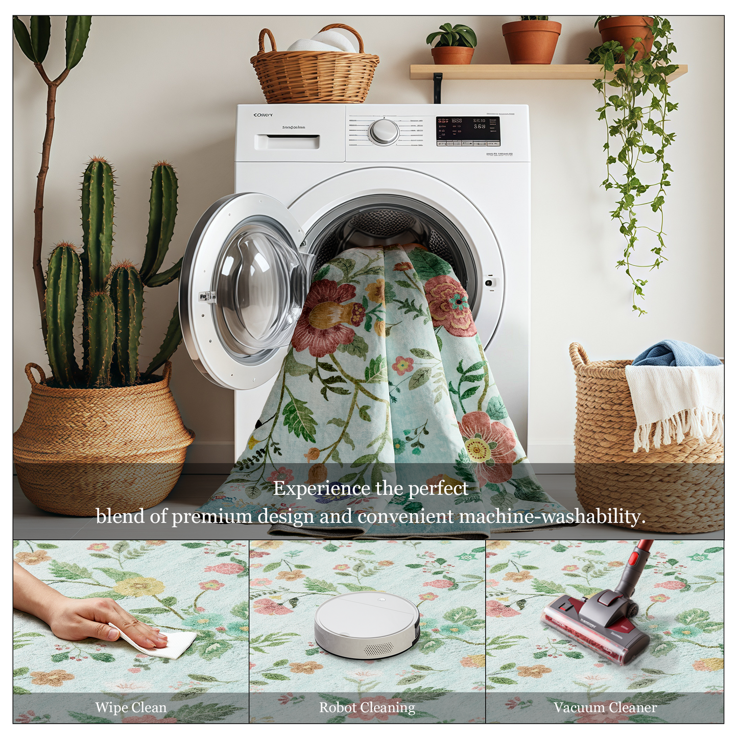 6'x9' Boho Area Rugs for Living Room, Machine Washable Area Rug with Non-Slip Backing, Stain Resistant Non-Shed Carpet for Bedroom, Dining Room, Dorm, Office