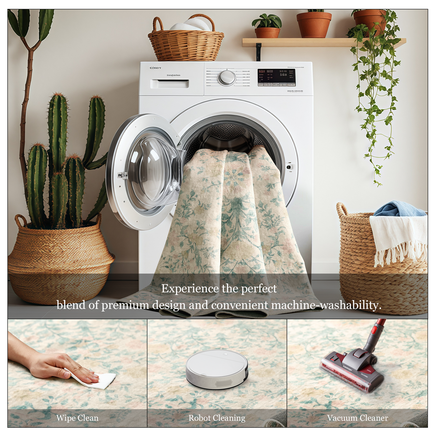 8'x10' Machine-washable Area Rugs for Living Room, Boho Area Rugs with Non-Slip Backing, Stain Resistant Non-Shed Carpet for Bedroom, Dining Room, Dorm, Office