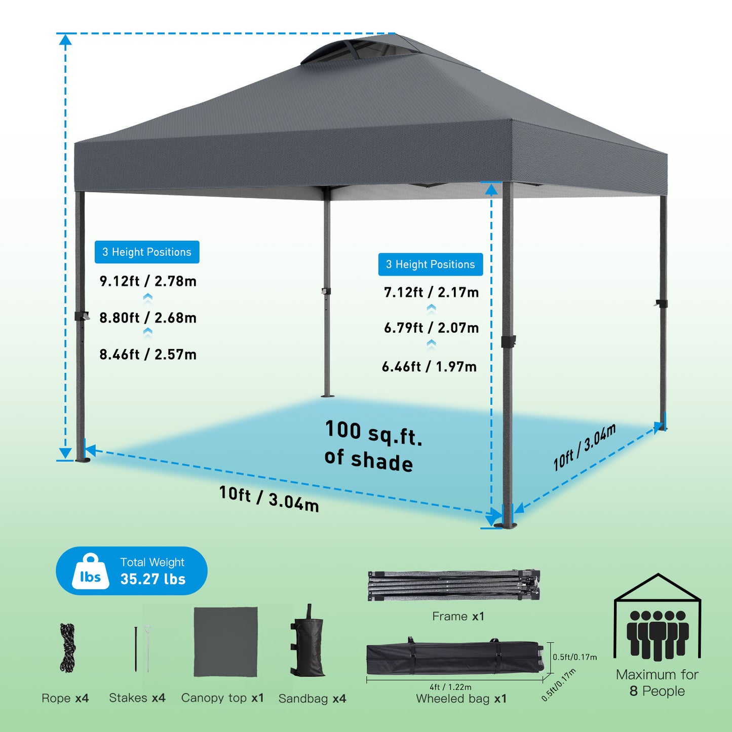 CHITOOMA 10 x 10ft Pop up Canopy Tent, Instant Outdoor Shelter Easy Portable Straight Leg Canopy Tent, Dark Gray