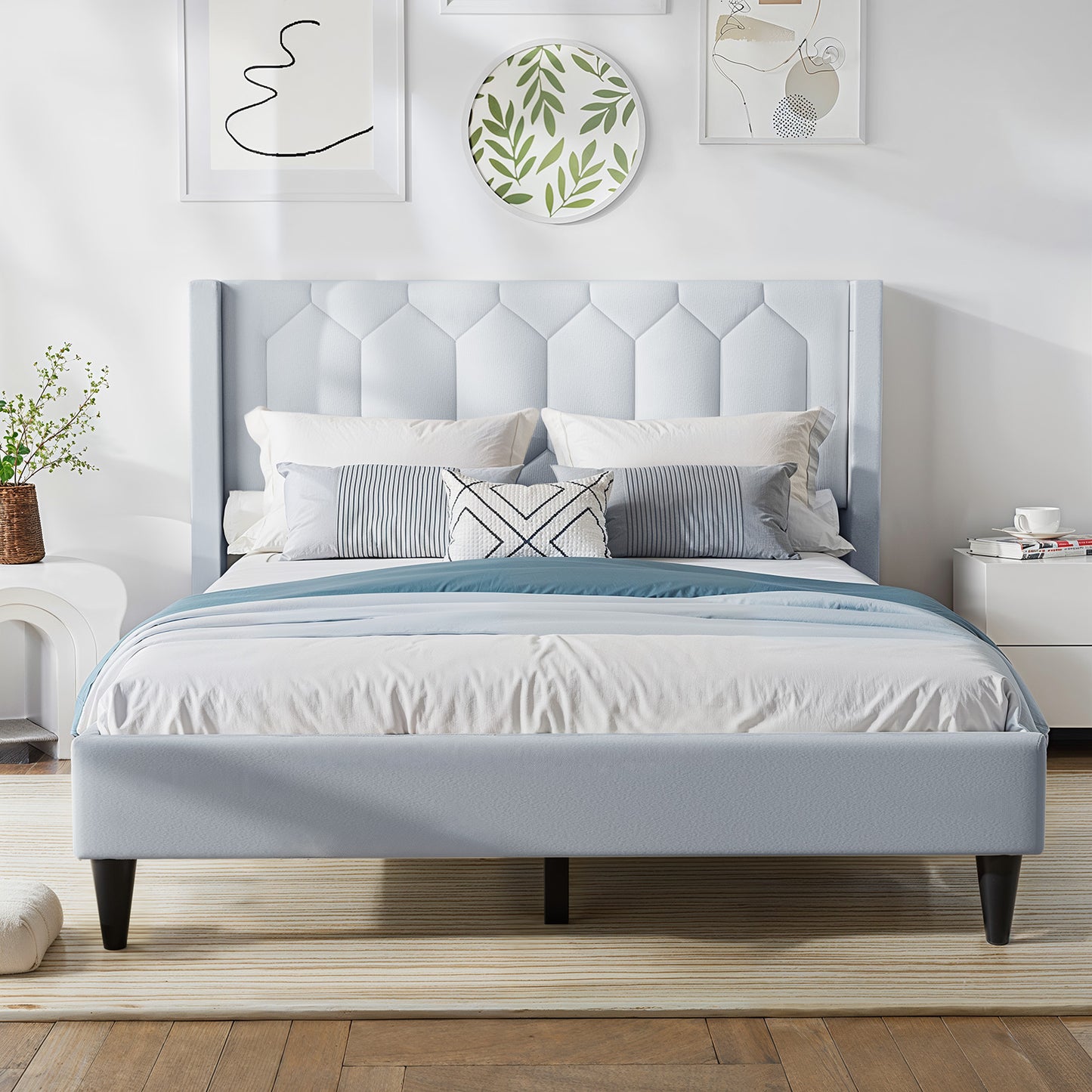 CHITOOMA Twin Bed Frame with Wingback Headboard, Velvet Upholstered Platform Bed Frame Twin Size No Box Spring Needed, Noise-Free, Heavy Duty, Light Grey