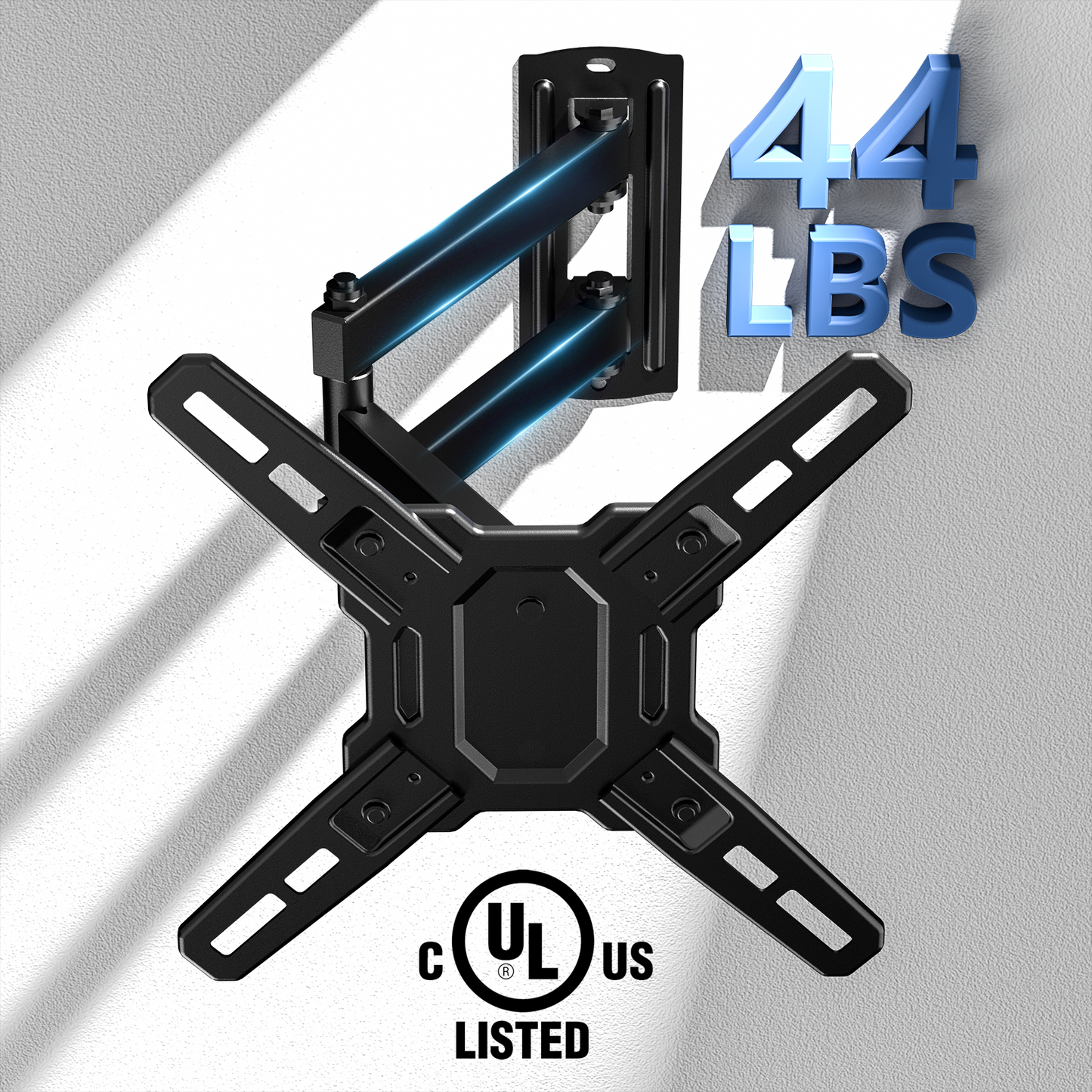 MountFTV Full Motion TV Wall Mount Bracket 360°Rotation for 13-42 inch Flat Curved Screen Universal TVs & Monitors, Max 200x200mm, Holds up to 44 lbs