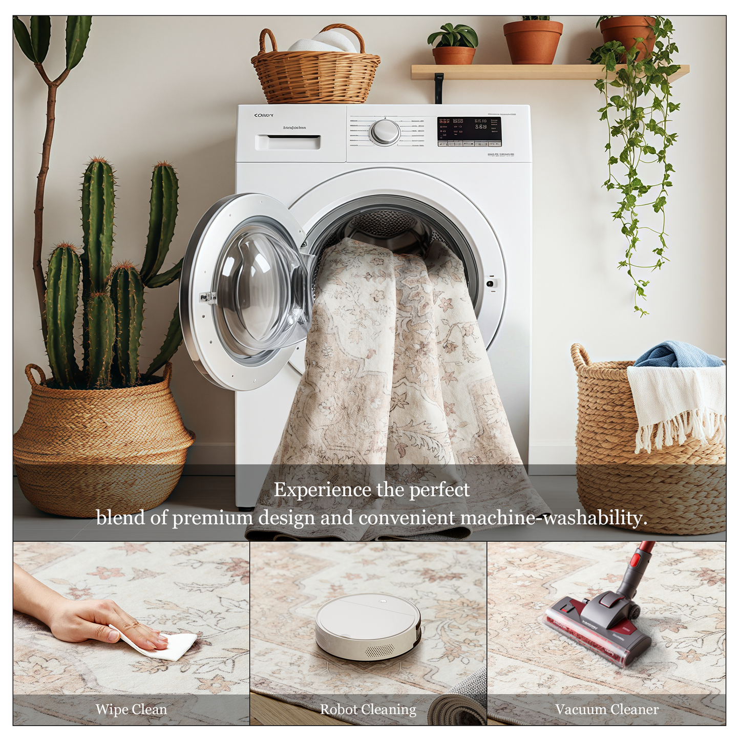 2.6'x8' Boho Runner Rug for Hallway, Machine Washable Stain Resistant Non-Shed Carpet, Runner Rug with Non-Slip Backing for Kitchen, Entryway, Bedroom, Laundry, Bathroom