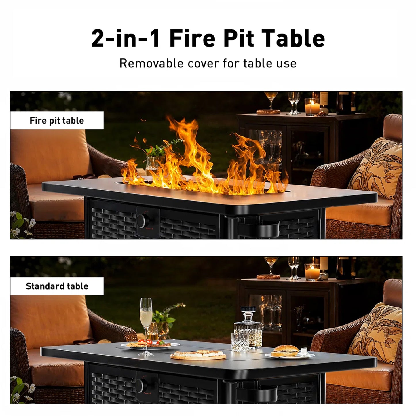 43" Propane Fire Pit Table - 60,000 BTU Gas Fire Pit with 2 Cup Holders, Waterproof Cover & Lava Rocks for Garden, Deck, Backyard