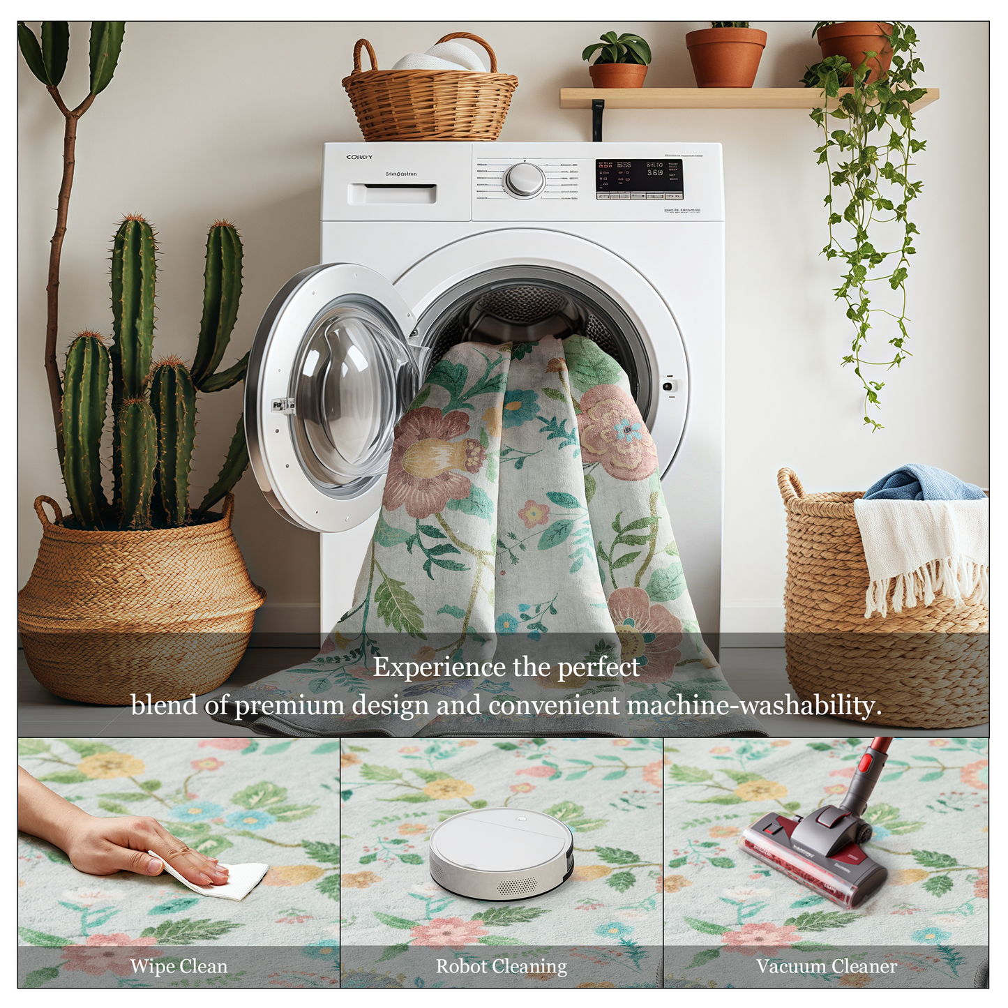 6'x9' Boho Area Rugs for Living Room, Machine Washable Area Rug with Non-Slip Backing, Stain Resistant Non-Shed Carpet for Bedroom, Dining Room, Dorm, Office